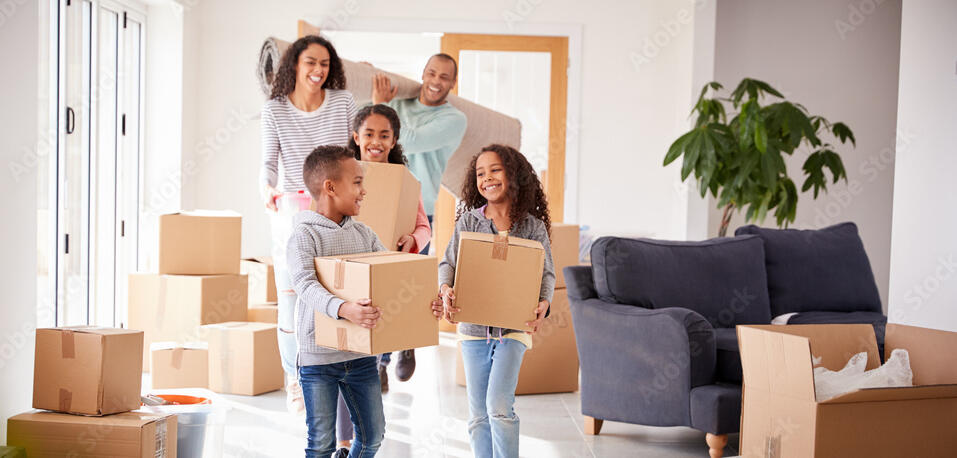 A family moves into their new home.